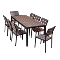Synthetic Teak Wood Slats Table in Brushed Brown 