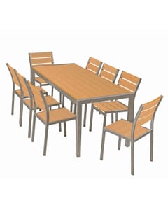 Tan Teaks & Aluminum Frame Table and Benches