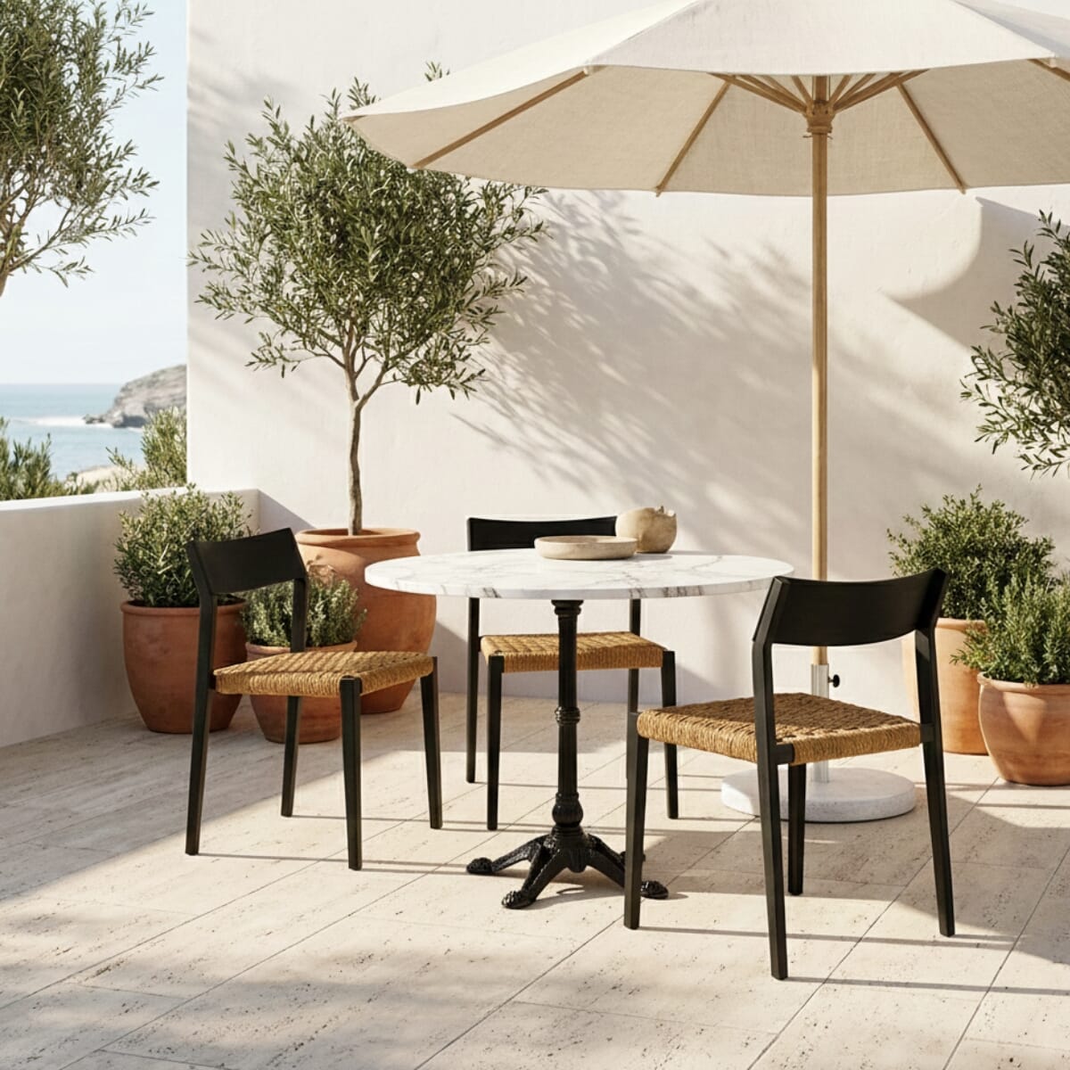 Isola Indoor/Outdoor Stackable Commercial Chair with Rope Styled Seat in Tan