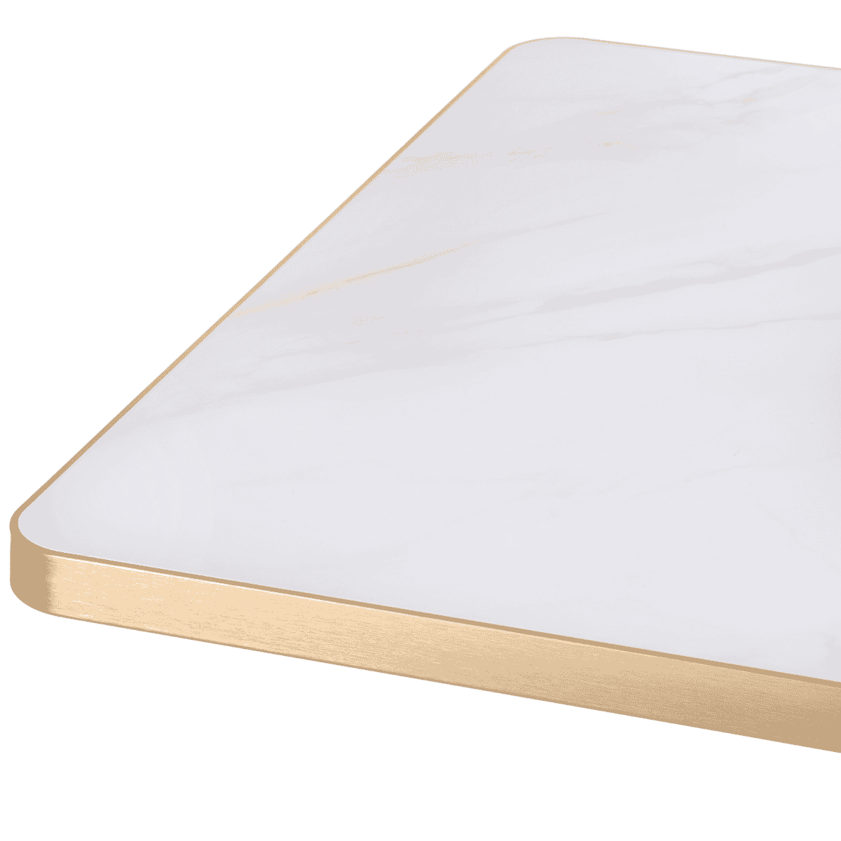 White Sintered Stone with Gold Aluminum Band Commercial Table Top
