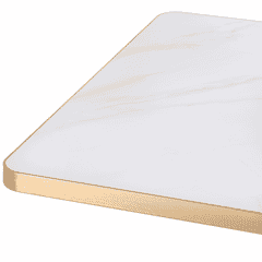 White Sintered Stone with Gold Aluminum Band Commercial Table Top