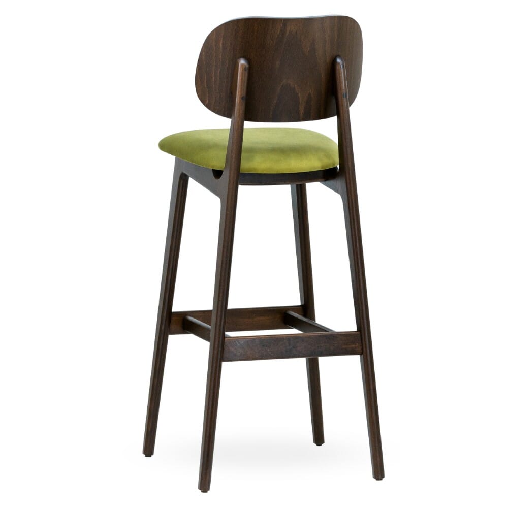 Fully Upholstered Lola European Beech Wood Commercial Bar Stool in Walnut