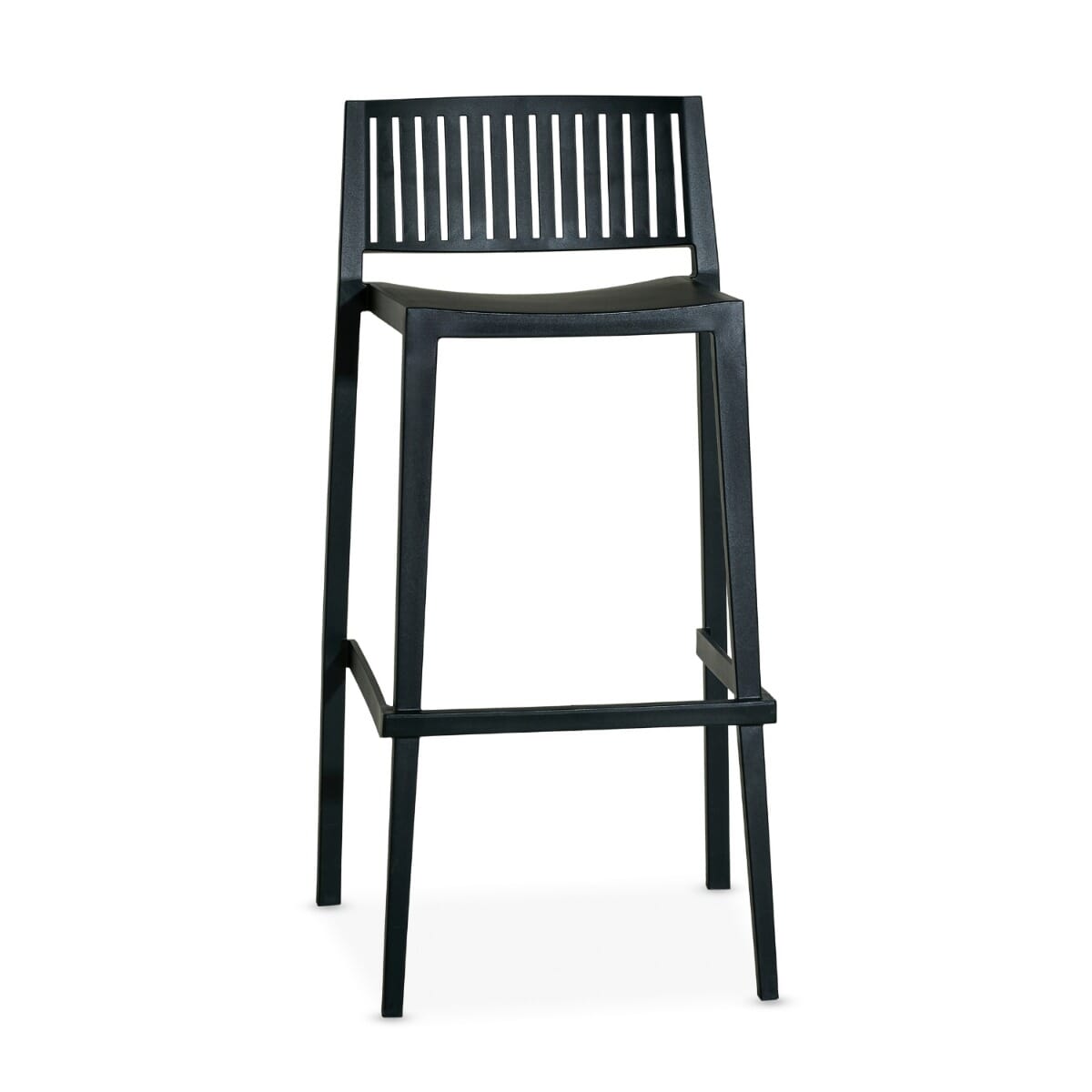 Vento Stackable Outdoor Resin Restaurant Bar Stool With Striped Square Back in Black