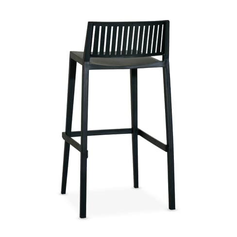 Vento Stackable Outdoor Resin Restaurant Bar Stool With Striped Square Back in Black