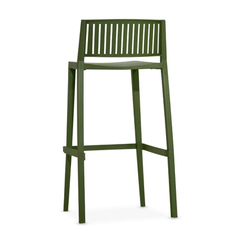 Vento Stackable Outdoor Resin Commercial Bar Stool with Striped Square Back in Olive