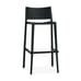 Commercial black molded resin bar stool, front view