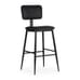 Black restaurant bar stool inspired by mid-century modern design, characterized by its clean lines, and minimalistic form.