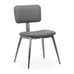 Industrial-style gray vinyl restaurant chair with ribbed seat and backrest, shown at a front diagonal angle.
