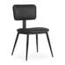 Angled front view of black metal upholstered restaurant chair showcasing ribbed design